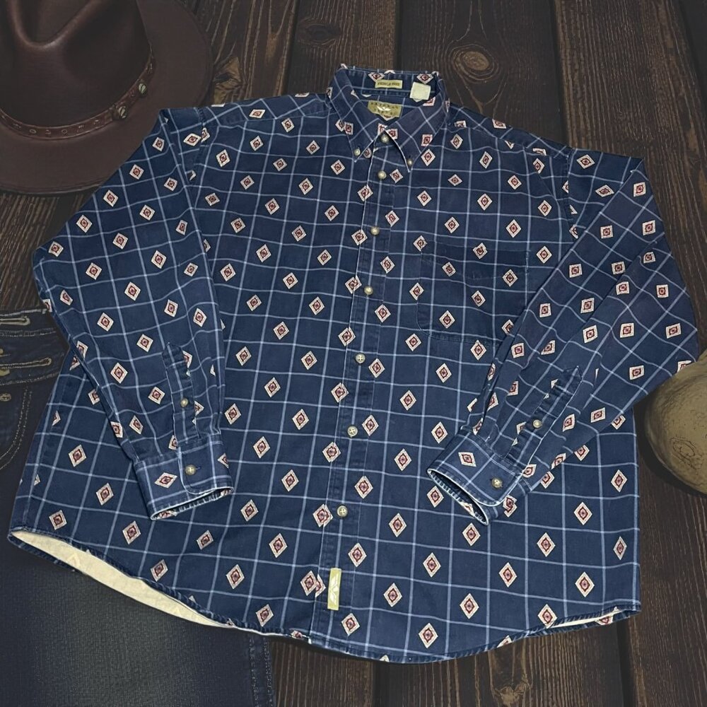 Vintage Natural Issue XL Wrinkle Free Button Down Shirt Cotton Geometric Western